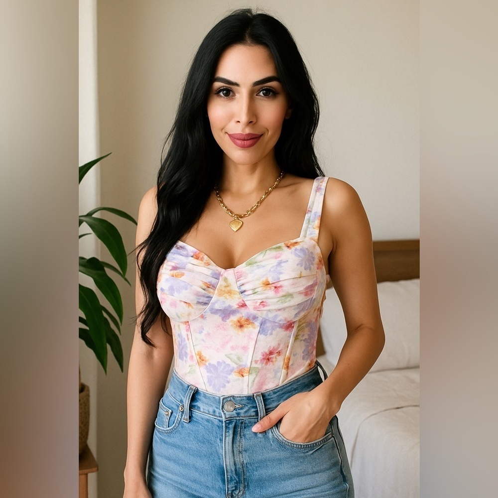 SHEIN Floral Corset Bustier Top L NWT Coquette Cottagecore Summer Baddie